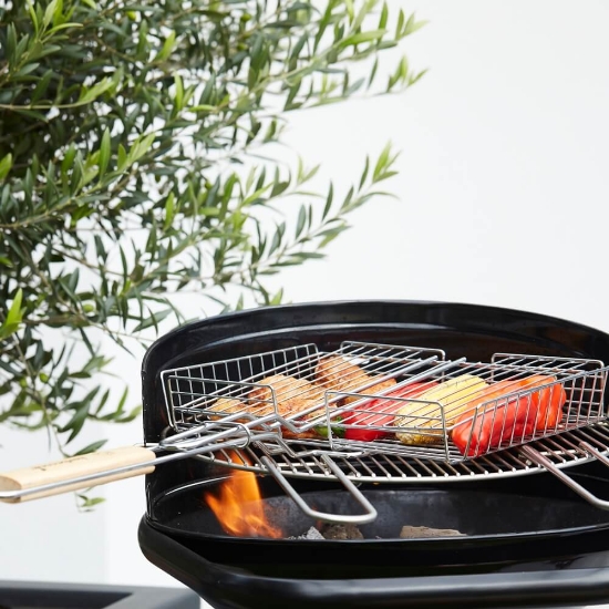 Imagine Cos dublu pentru gratar, crom + lemn, Barbecook