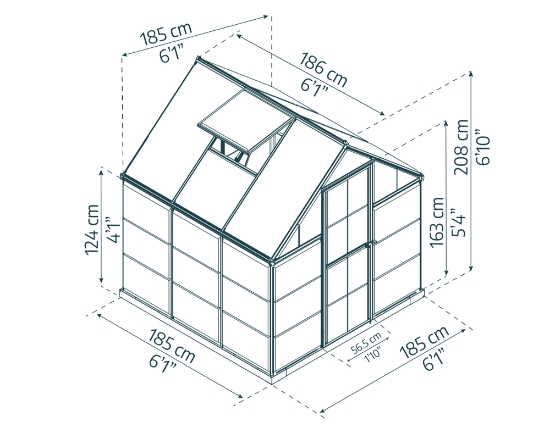 Imagine Seră hibridă Canopia  6x6m din policarbonat - Structură gri