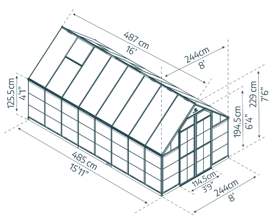 Imagine Seră din policarbonat Canopia Balance 2,4x4,9m - Structură gri & Panouri hibride