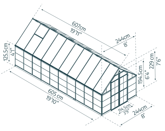 Imagine Canopia Balance 8x20m Seră din policarbonat - Structură gri și panouri hibride