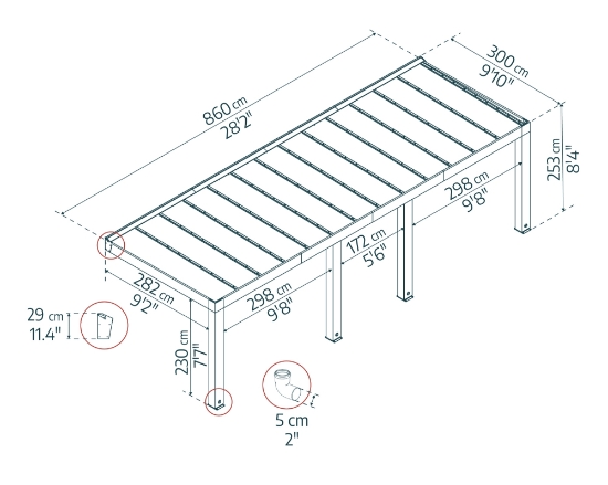 Imagine CANOPIA | Pergolă terasă Helsinki 3X8.6 m Cadru din lemn de cedru