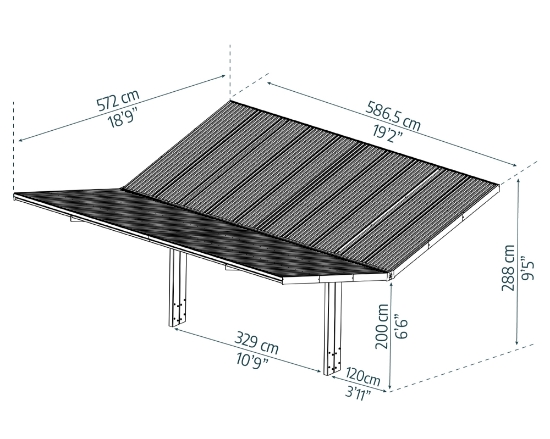 Imagine CANOPIA Sydney 6x6m Carport auto Wings - Cadru din aluminiu negru, Panouri de acoperiș din policarbonat Solar Gray
