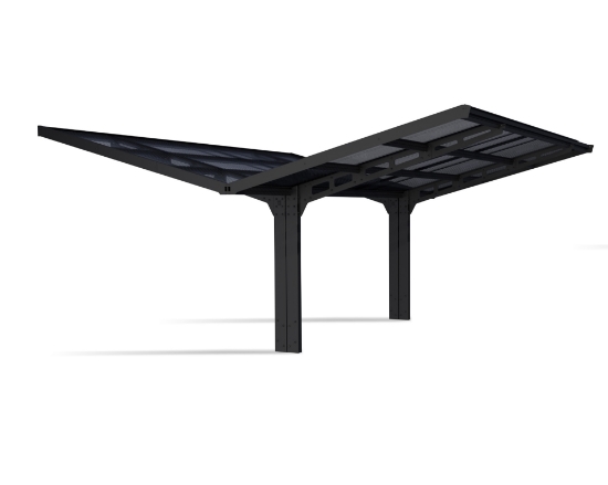 Imagine CANOPIA Sydney 6x6m Carport auto Wings - Cadru din aluminiu negru, Panouri de acoperiș din policarbonat Solar Gray