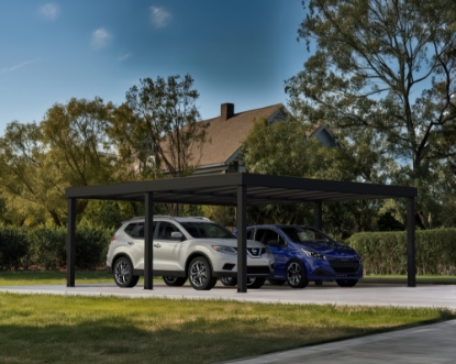 Imagine CANOPIA | OSLO 20x20 / 6x6m Dublu Carport auto - Structură din aluminiu negru / Panouri din policarbonat gri opac