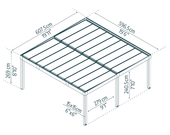 Imagine CANOPIA | OSLO 20x20 / 6x6m Dublu Carport auto - Structură din aluminiu negru / Panouri din policarbonat gri opac