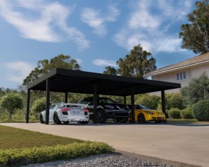 Imagine CANOPIA | OSLO 20x30 / 6x9m CARPORT AUTO DUBLU - Structură din aluminiu negru / Panouri din policarbonat opac gri