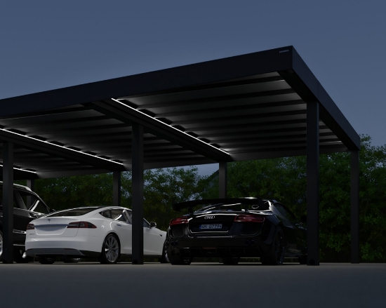 Imagine CANOPIA | OSLO 20x30 / 6x9m CARPORT AUTO DUBLU - Structură din aluminiu negru / Panouri din policarbonat opac gri