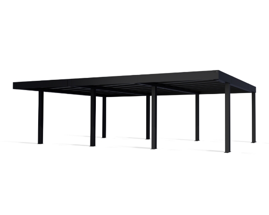 Imagine CANOPIA | OSLO 20x30 / 6x9m CARPORT AUTO DUBLU - Structură din aluminiu negru / Panouri din policarbonat opac gri
