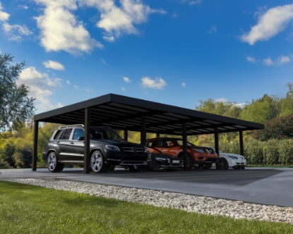 Imagine CANOPIA | OSLO 6x12m CARPORT AUTO - Structură din aluminiu negru / Panouri opace din policarbonat gri