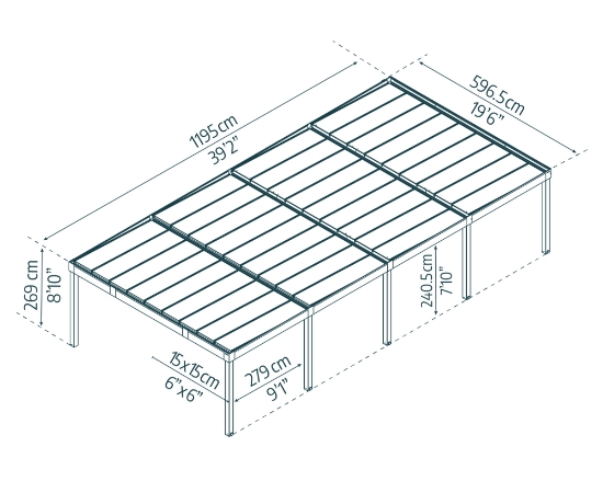 Imagine CANOPIA | OSLO 6x12m CARPORT AUTO - Structură din aluminiu negru / Panouri opace din policarbonat gri