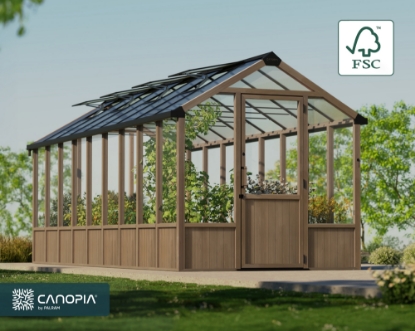 Imagine Canopia Natura 8x22m Seră din lemn de cedru / Policarbonat - Structură din lemn de cedru & panouri de acoperiș Twinwall & panouri de perete clare